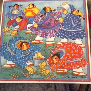 Colorful Inuit Art Print trivet by Barbara Lavallee 1995